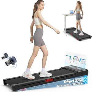Walking Pad Treadmill with 12% 9-Level Auto Incline, 450 lbs Capacity RGB LED Screen,