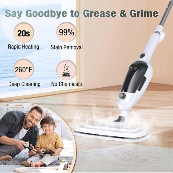 11-in-1 Steam Mop, Powerful Handheld Steam Cleaner for Home with 23FT Cord &15.2 OZ Water Tank, - Image 3