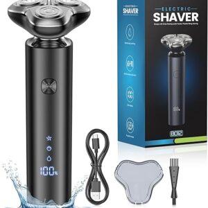 Electric Razor for Men, Men's Electric Shaver, 3-Blade Rotary Shaving System, Touch Switch, Type-C Fast Charging, LED Display, Travel Lock, 90+ Minutes Run Time
