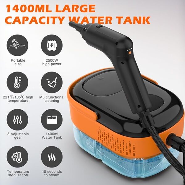 Steam Cleaner for Home & Car-2500W Portable Handheld Steamer for Cleaning with 3-Level Handle, - Image 3