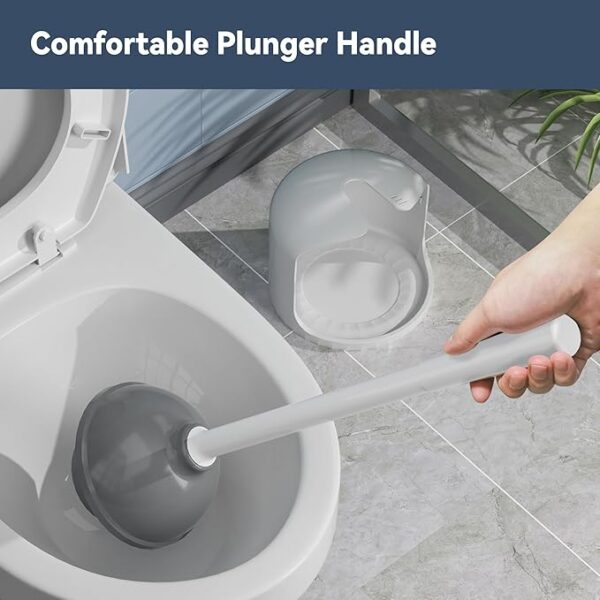 Toilet Plunger with Holder, Plunger with Holder for 5.3-inch Toilet Drain, Plungers for Bathroom with Holder, Toilet Plunger Heavy Duty (1, White) - Image 3