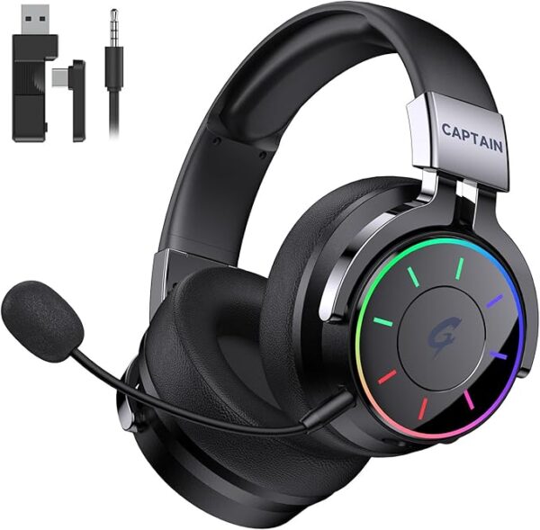 COOLV 2.4GHz Wireless Gaming Headset for PC, PS5, PS4 - RGB Light, 60 HR Battery, 7.1 Surround Sound,