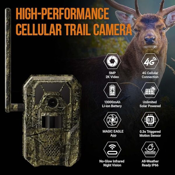 4G Cellular Trail Camera 2K Audible Video 0.3s Trigger 940nm No Glow IR Night Vision Hunting Essentials IP66 - Image 2