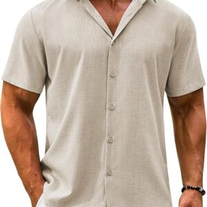 Men's Linen Shirts Short Sleeve Casual Button Down Shirts Summer Beach Wedding Vacation Cotton Tops