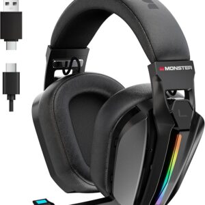 Monster Mission ANC200 Wireless Gaming Headset, 7.1 Virtual Surround Sound, ANC,