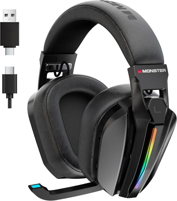 Monster Mission ANC200 Wireless Gaming Headset, 7.1 Virtual Surround Sound, ANC,