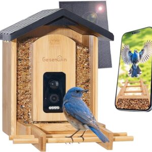 Smart Bird Feeder with Camera for Wild Birds - Identifies 11,000+ Species, Solar Panel Wireless Outdoors Bamboo