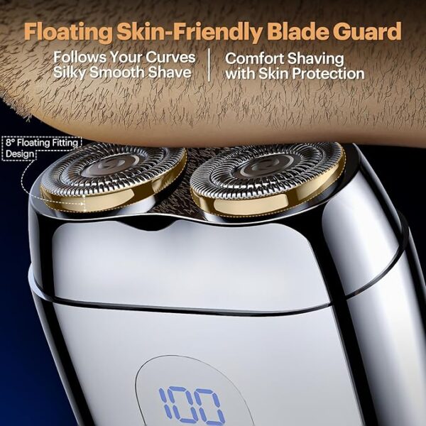 Alloy Mini Electric Shaver for Men - Visual System with Display & Mirror, Portable Rotary Face Razor for Short Beard, Gift, Wet/Dry IPX7 Waterproof Cordless USB-C for Travel, RX40 Series - Image 3