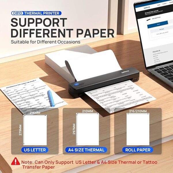 POLONO Portable Printer Wireless for Travel, D810 Bluetooth Thermal Printer - Image 2