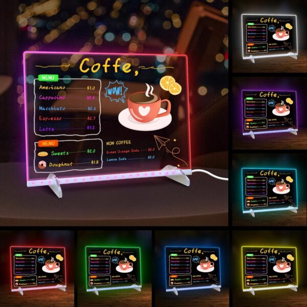 LED Note Board with Colors, 13.7"X10" 4 Modes & 7 Colors Acrylic Dry Erase Board with Light, Include Adapter, - Image 2