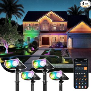Linkind Smart Solar Spot Lights Outdoor SL5C, Solar Spotlight Waterproof Color Changing APP/Voice