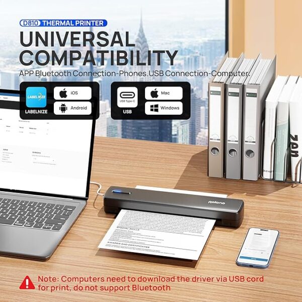 POLONO Portable Printer Wireless for Travel, D810 Bluetooth Thermal Printer - Image 3