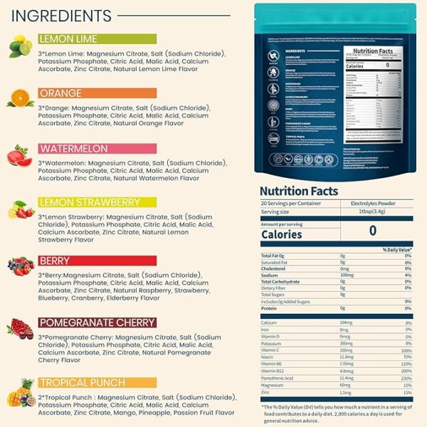 Electrolytes Powder Packets Sugar Free Hydration Packets, 7 Flavors Liquid Daily IV Electrolyte Drink Mixes for Rehydration with Electrolytes, - Image 3