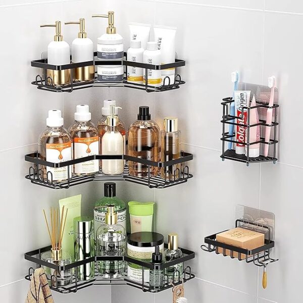 Rustproof Corner Shower Caddy Tension Pole – Adjustable 62-115 Inch, 4-Tier Bathroom Organizer with Heavy-Duty Shelves for Shampoo,