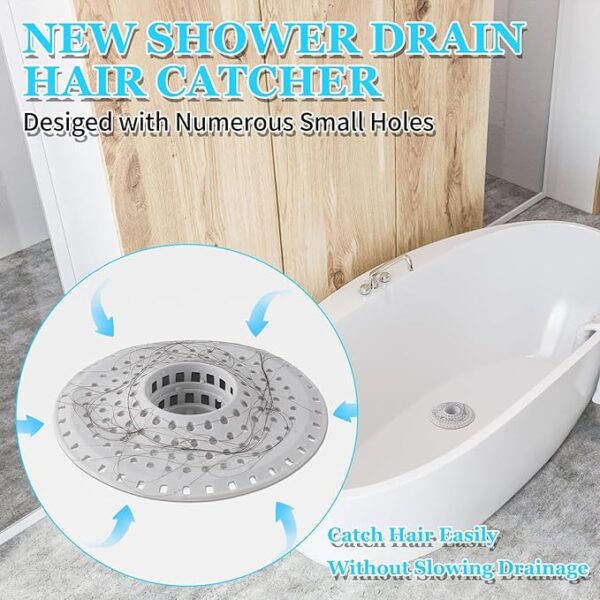 Bathtub Drain Hair Catcher,Silicone Tub Hair Catcher Drain Protector,All-in-one Shower Hair Drain Catcher Strainer for 1.48'' to 1.76'' Regular Drains, 3PCS - Image 3