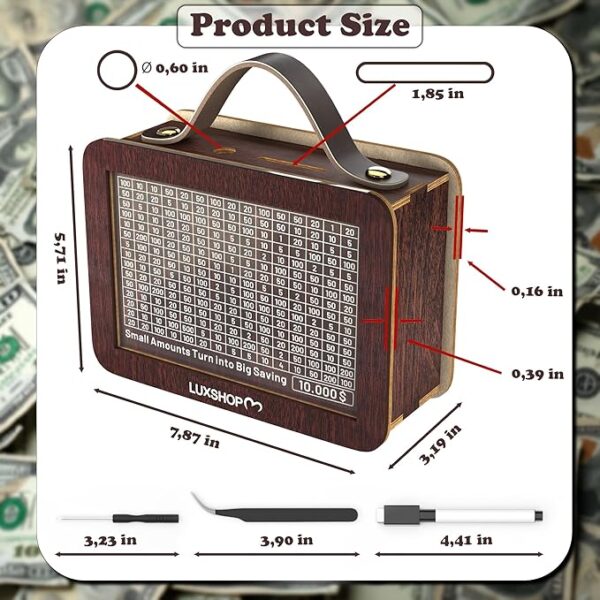 Money Saving Box 10,000 with Handle and Plastic Clear - 10000 Savings Challenge Box - Alcancias de Dinero para Adultos - Image 2