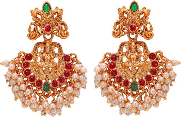 Gold-plated Brass Premal Antique Indian Jewelry Necklace Set - Image 3