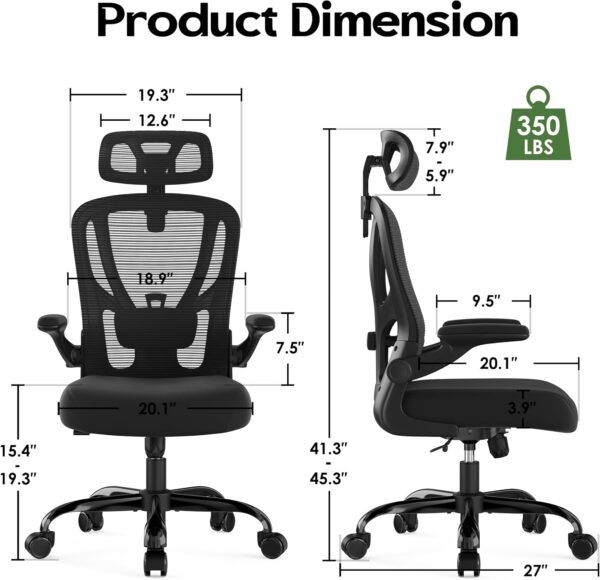 Office Chair Ergonomic Desk Chair - Mesh High Back Office Chair with Headrests Wheels Lumbar Support Home Desk Office Chairs - Image 2