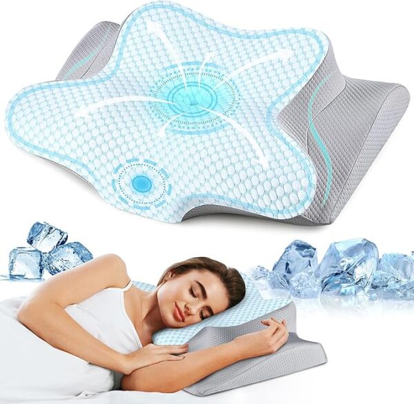 Cervical Neck Pillow - Ergonomic Side Sleeper Pillow for Pain Relief, Cooling Cervical Pillow for Sleeping,