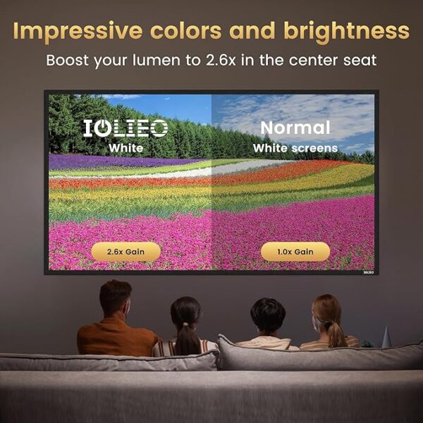 High gain 100 Inch Projector Screen - Wall Mounted - 2.6X Brightness and High Contrast 30% ALR -16:9 White Screen - by IOLIEO - Image 2