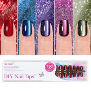 Cat Eye Press on Nails Short 5 Styles, Jofay Fashion 160Pcs Salon-Like Fake Nails with Glitter Chasing Light Cat Eye Designs,