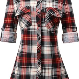 ANRABESS Plaid Button Down Shirts for Women Long Sleeve Roll Up Checkered Blouse Tops 2025 Fall Outfits