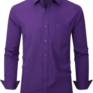 Men's Dress Shirts Long Sleeve Button Down Shirt Business Formal Stretch Shirt Regular Fit with Pockets