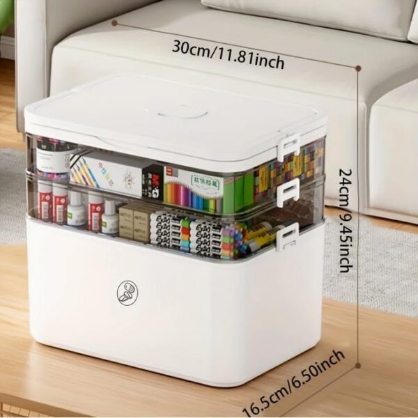 5-Tier Art Supply Storage Organizer, Clear Stackable Drawers, Portable Craft Container with Lid, White Base - Image 2