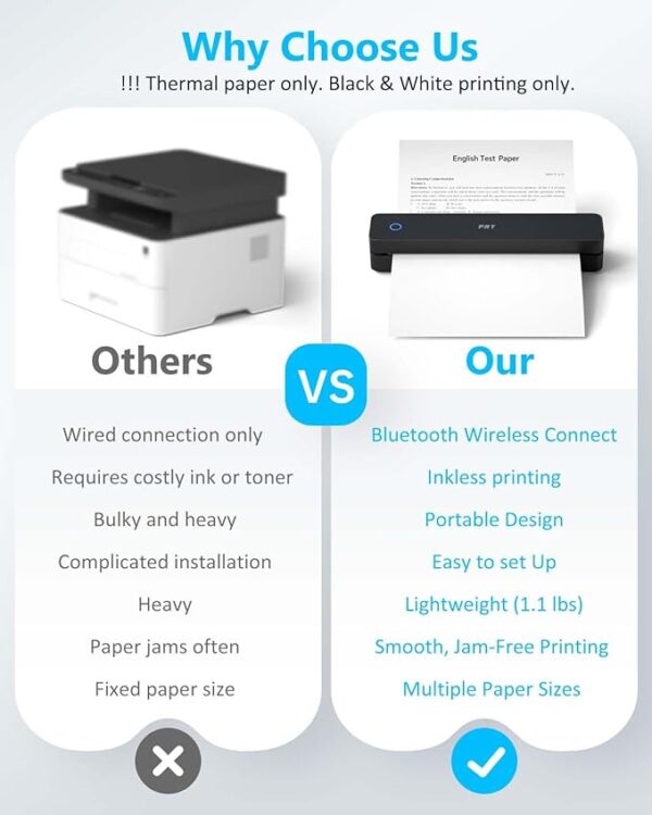 Inkless Portable Printer for Travel, Wireless Thermal Printer Support 8.5 x 11 Inch US Letter A4 B5, Bluetooth Mobile Printers with iOS, Android, Laptop for Home Use, Car, Office, School, Black - Image 2