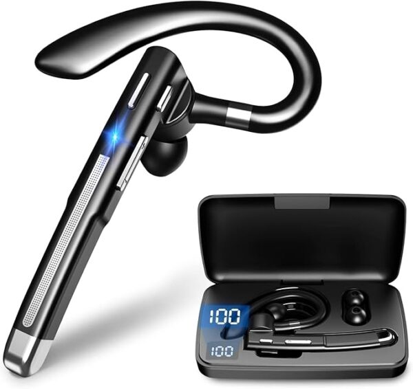 Bluetooth Headset V5.3,100 Hrs Talk Time Single-Ear Earphone, CVC8.0 Noise Cancelling Wireless Earbud, Business Earbud with 500 mAh Charging Case, Hands-Free