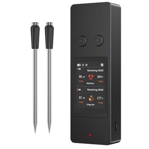 800FT Wireless Meat Thermometer Digital with 2 Upgraded Ultra-Thin Probe, Large Touchscreen, Kitchen Food Thermometer for