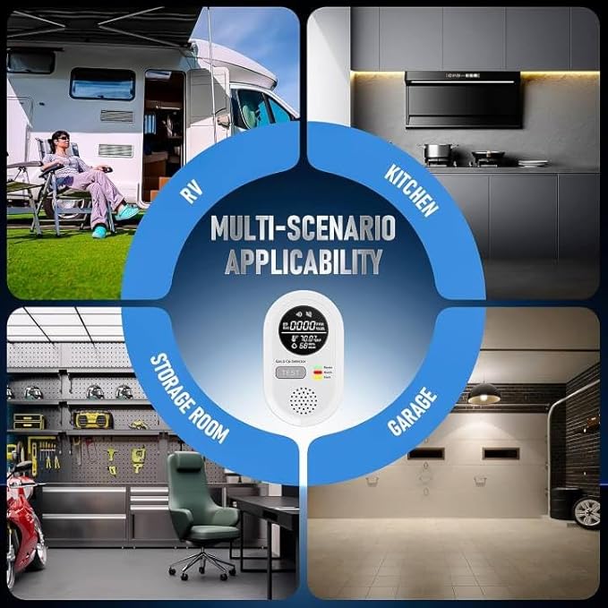 4-in-1 Gas and Carbon Monoxide Detectors, Detectors Plug in, Temperature and Humidity Monitoring, Audible Light Effect Alarm, Gas Monitor Sensor Suitable for Kitchen, RV, Apartment (1, White) - Image 3