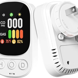 1Pack 4-in-1 Plug in Carbon Monoxide Detector & Combustible Gas Alarm with Ultra-HD Color Screen for Home, RV, Kitchen - Gas Leak Detector Temp & Humidity Monitor, Loud 85dB Alarm