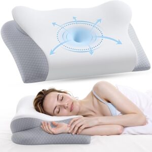 Memory Foam Neck Pillow - Ergonomic Contour Cervical Neck Pillow for Side Back Stomach Sleepers, 2-in-1 Orthopedic Neck Support Pillow with Cooling Pillowcase