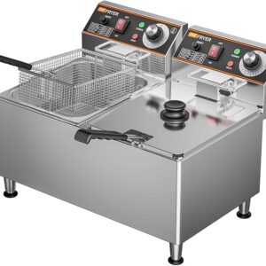 OKF Deep Fryer 24L, 1mm Thickened Material, 120V 3600W Commercial Deep Fryer with Basket for Home Use, with 2 Baskets and Lids, Safety Switch
