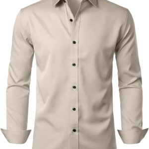 Men's Stretch Wrinkle Free Dress Shirts Formal Prom Wedding Long Sleeve Button Down Shirts
