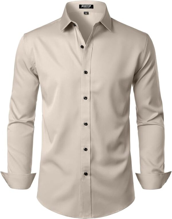 Men's Stretch Wrinkle Free Dress Shirts Formal Prom Wedding Long Sleeve Button Down Shirts