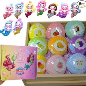 Handmade Bath Bomb Gift Set with Toys Inside, 9 Pack Organic Bath Bombs for Kids, Birthday Gift for Girls, Bubble Bath Fizzy with Natural Shea and Coconut Butter,