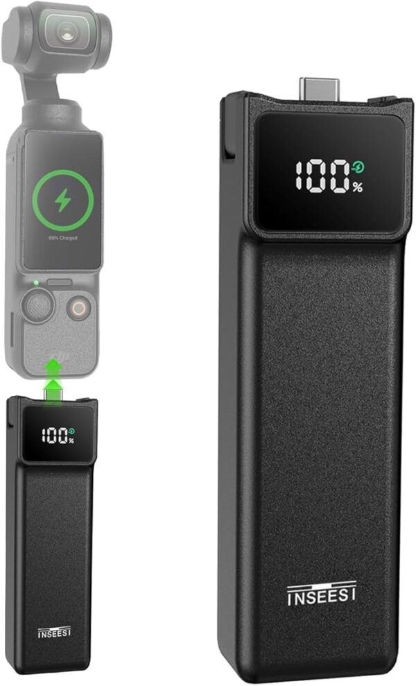 Battery Handle Compatible with DJI Osmo Pocket 3 Creator Combo, with Digital Screen Battery Handle Built-in 5000mAh Battery Fast Charging and Reserved 1/4”Thread