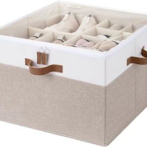 StorageWorks Shoe Organizer for Closet, Fits up to 16 Pairs, Shoe Cubby Storage Containers with Adjustable Dividers and Clear Cover, Brown & White