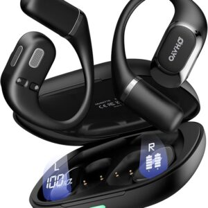 Open Ear Headphones,Over Ear Earbuds with Ergonomic Earhook,Bluetooth Headphones 5.4 with Smart Digital Display,40H Playtime,IPX6 Waterproof,Touch