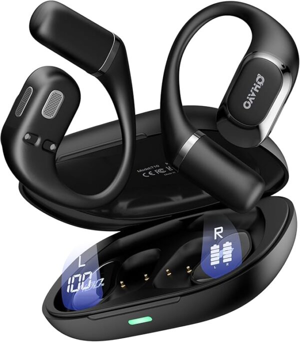Open Ear Headphones,Over Ear Earbuds with Ergonomic Earhook,Bluetooth Headphones 5.4 with Smart Digital Display,40H Playtime,IPX6 Waterproof,Touch