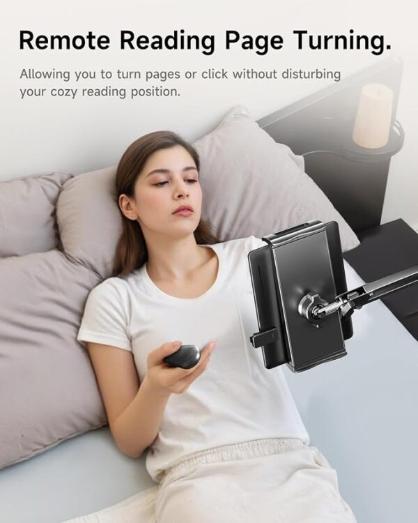 Floor Stand for Kindle with Remote Page Turner, Tablet Stand for Reading in Bed with Clicker – for Kindle Paperwhite, Oasis, iPad, iPhone and More, Black Page Turner - Image 2