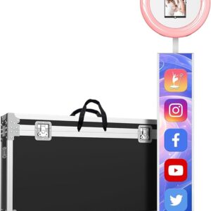 MWE Portable Photo Booth Machine Stand Compatible with Any Ipad with Software APP and Remote Control, RGB Ring Lights Music Sync, Free Custom Logo,Flight Case with Wheels (White, Light Box)