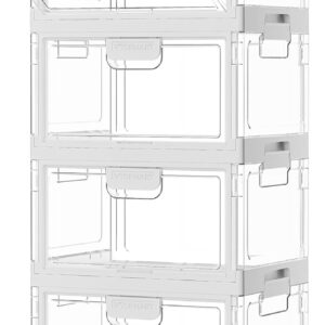 Vtopmart 4 Tier Plastic Storage Bins with Lid 24QT,Clear Stackable Closet Organizers and Storage with Wheels,Foldable Plastic Organizer Bins