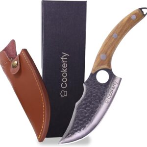 Japanese Style 6" Butcher Knife - Razor Sharp Chef Knife with Ergonomic Grip & Genuine Cowhide Leather Sheath - High Carbon 5cr15 Steel Blade with Rosewood