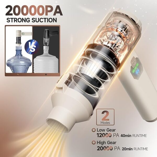 Car Vacuum, Handheld Car Vacuum Cleaner Cordless with Brushless Motor, 20000PA Suction High Power Rechargeable Vacuum Cleaner & Air Duster, 4-in-1 Portable Mini Hand Vacuum Blower with LED Display - Image 3