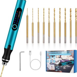 3-Speed Cordless Mini Drill Pen, Rechargeable DIY Electric Hand Drill with 10 Small Drill Bits, Micro Drill Set for Jewelry Making Stone Plastic Resin Keychains