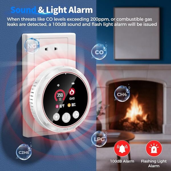 4 in 1 Carbon Monoxide Detectors Plug in, Natural Gas Detector & Carbon Monoxide Detector & Battery Backup, HD Digital Display Monitors CO, - Image 3