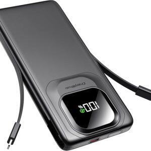 Portable Charger with Built-in Cables,22.5W Super Fast Charging Power Bank Slim Phone Charger,10000mAh Travel Battery Pack Battery Bank with Smart LED Display for iPhone, Android & USB-C Devices